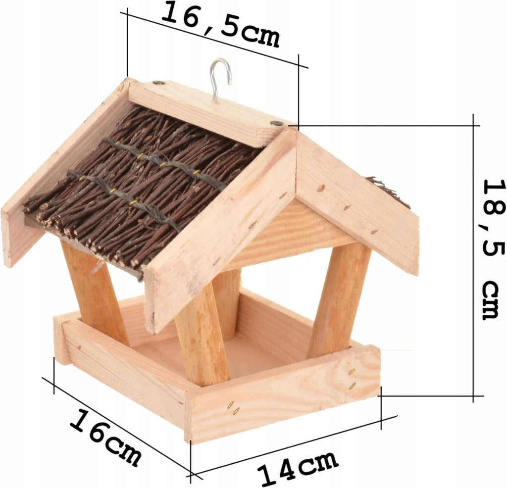 Aqbau mały drewniany karmnik dla ptaków do zawieszenia 18,5 x 16 x 14 cm