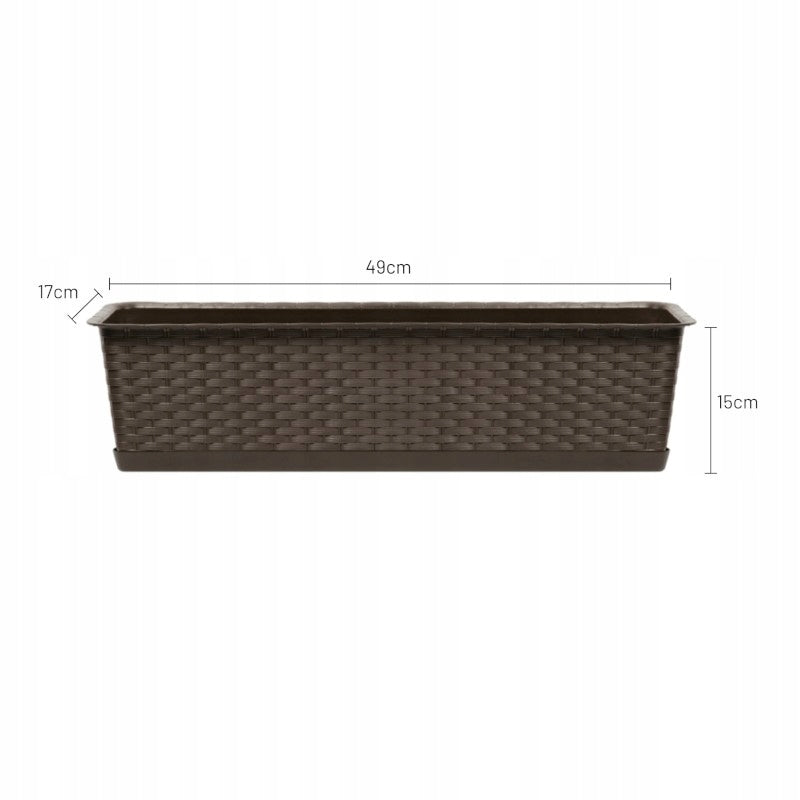 Skrzynka balkonowa RATOLLA 50cm brązowa, donica doniczka na kwiaty rattan