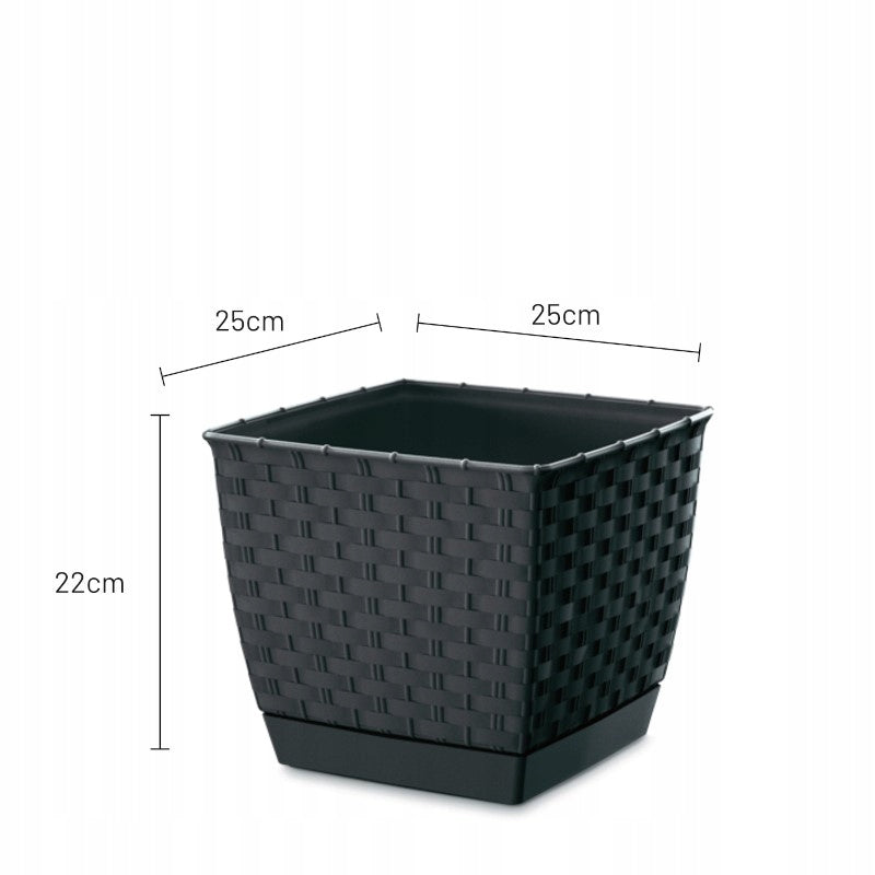 Doniczka z podstawką DONICA RATOLLA SQUARE 25cm antracyt na kwiaty rattan