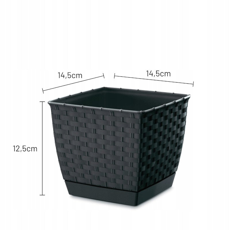 Doniczka z podstawką DONICA RATOLLA SQUARE 14,5cm antracyt na kwiaty rattan