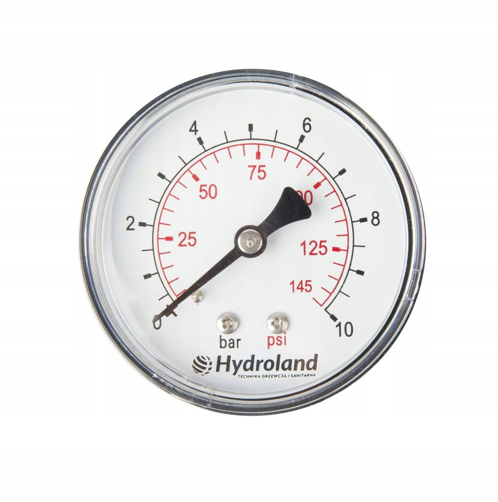 Aqbau manometr 63mm z przyłączem aksjalnym tylnym 0 - 10 bar rurka Bourdona