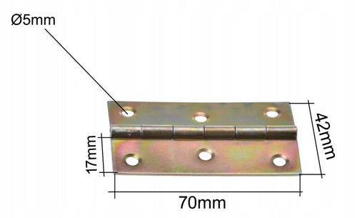 Zawias splatany 70 x 42mm meblowy skrzyniowy budowlany ocynk złoty 100 szt