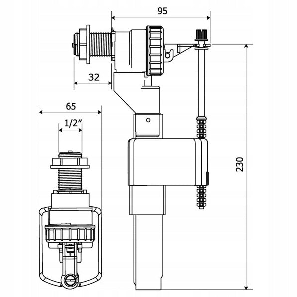 Uniwersalny zawór napełniający do spłuczki 1/2" toaleta WC