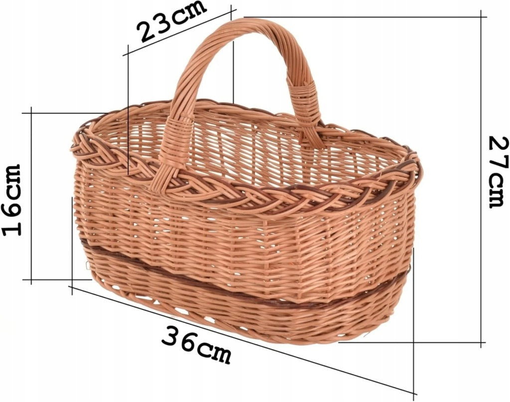 Aqbau koszyk wiklinowy na zakupy z rączką 36cm pleciony naturalny wielkanoc