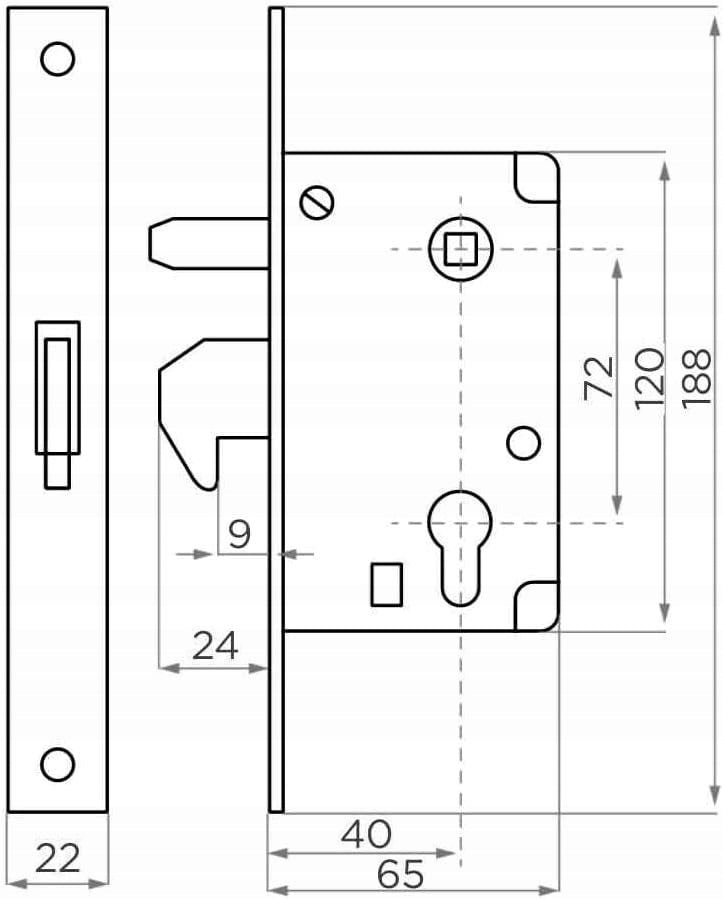 Aqbau zamek hakowy ze skrzynką zamkową 72/40 do drzwi przesuwnych bramy
