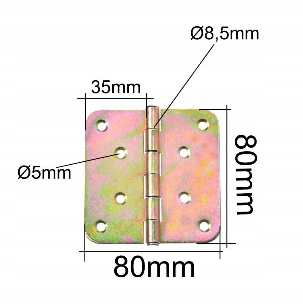 Zawias splatany 80 x 80mm budowlany meblowy skrzyniowy ocynk złoty 10 szt