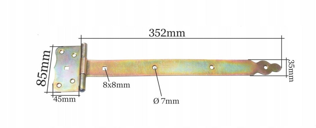 Zawias altanowy budowlany drzwiowy skrzyniowy meblowy żółty ocynk 350mm