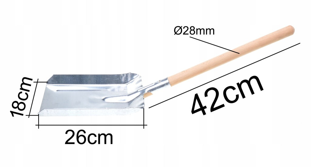 Łopatka do węgla, popiołu 67 cm, mocna i trwała szufelka ocynk i drewno