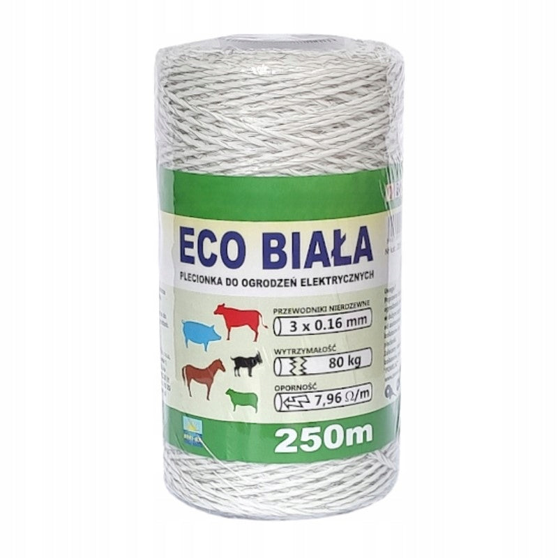 Plecionka biała do pastucha elektrycznego 3x0,16 250m odporna UV pastuch