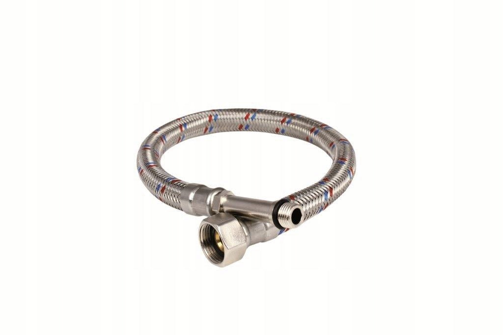 Aqbau Wąż do wody w oplocie ze stali nierdzewnej krótka końcówka 3/8″ 50 cm