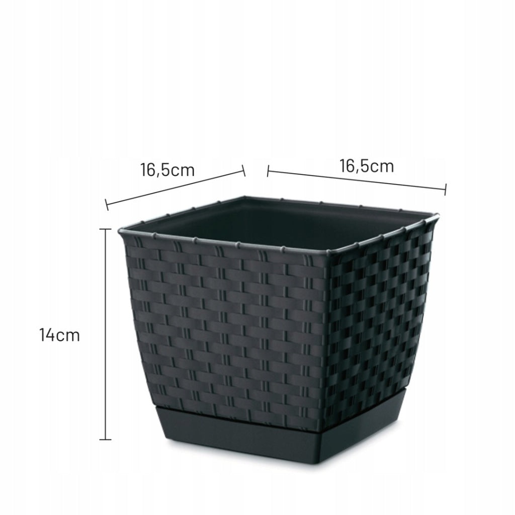 Doniczka z podstawką DONICA RATOLLA SQUARE 16,5cm antracyt na kwiaty rattan