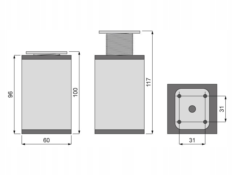4 x nóżka meblowa z aluminium KWADRATOWA komplet do mebli 6x6/ H-10cm INOX