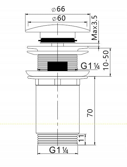 Aqbau korek spustowy klik-klak duży 5/4″ tuleja i przelew ceramika biały