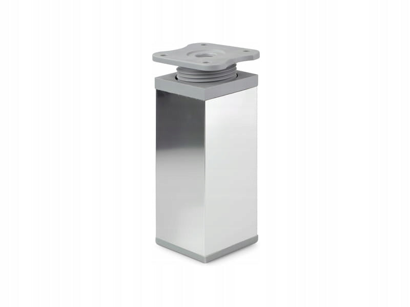 4x nóżka meblowa z aluminium KWADRATOWA z regulacją 4x4/H-10cm chrom/popiel