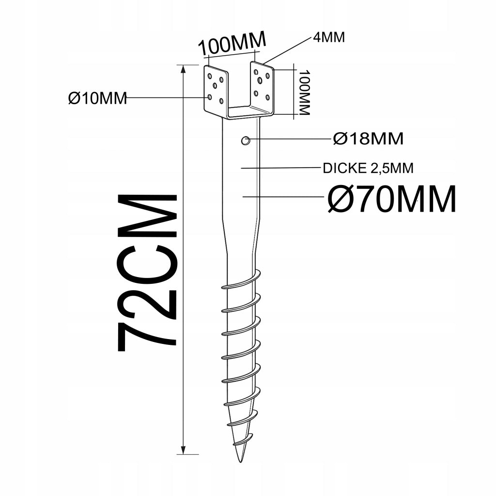 Aqbau podstawa wkręcana do ziemi U kotwa ocynk wspornik słupa 100x720mm 1sz